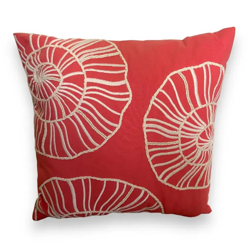 Threshold Beaded Seashell Decorative‎ Toss Pillow NEW Salmon Cream 18